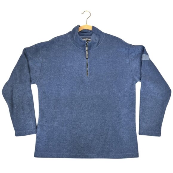 Ben Sherman Mens 2XL Sweater Blue 1/4 Zip Mock Neck Pullover Golf Logo Patch - Picture 1 of 10